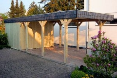 Einzelcarport Akzent mit Geräteraum und Naturschieferblende