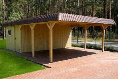 Doppelcarport mit Landhausschindelblende und geraeteraum