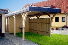 Einzelcarport Akzent mit Geräteraum und Naturschieferblende