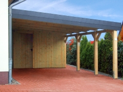 Pultdach Doppelcarport Classic mit Landhausblende und Geräteraum